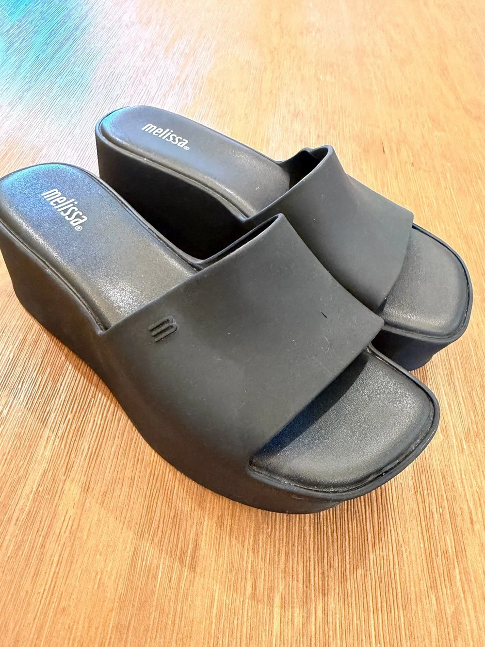 Melissa Black Platform Wedge Slide Sandals